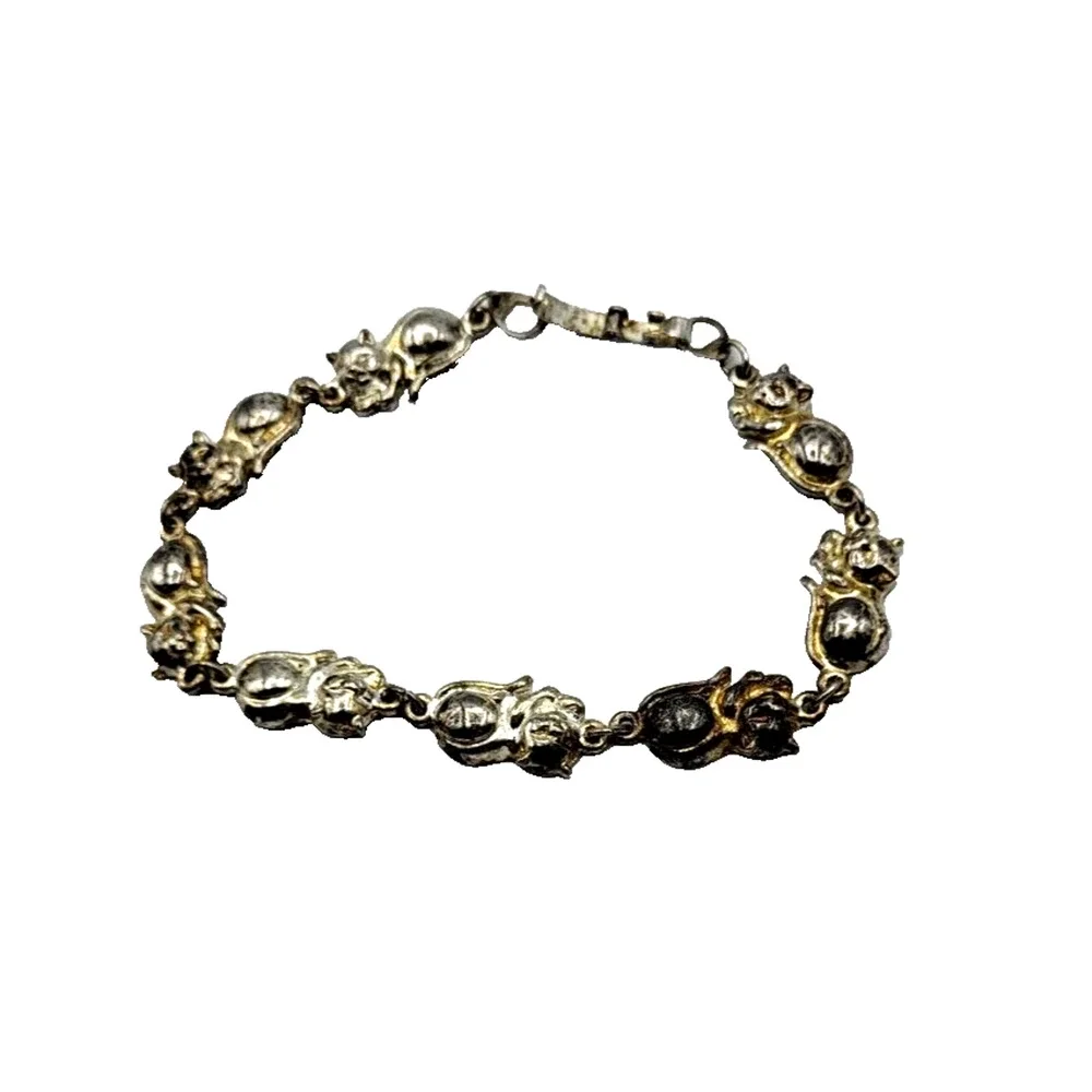Vintage SJ Silvertone Cat Link Bracelet 8
